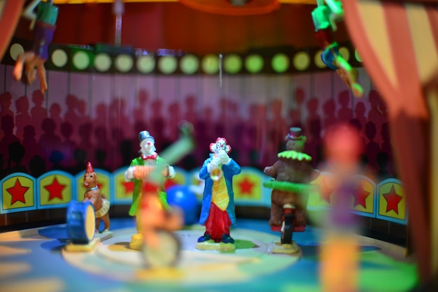 close-up of toys on table
