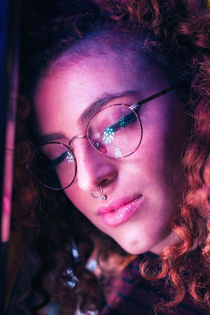 close-up of woman wearing eyeglasses