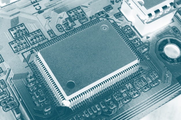 close up view of central computer processor cpu blank microchip for copy space