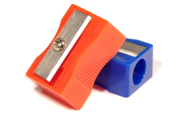 Close view detail of pencil sharpners isolated on a white background.
