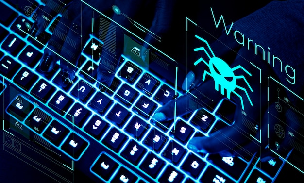 Closeup of a keyboard in ultraviolet light