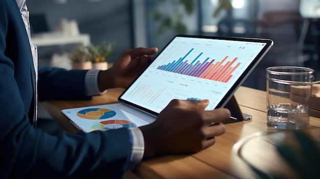 Closeup of an Accountant's Hands Analyzing Graphs and Data on a Tablet