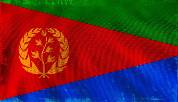 closeup of the waving flag of eritrea with interesting textures and flag patterns