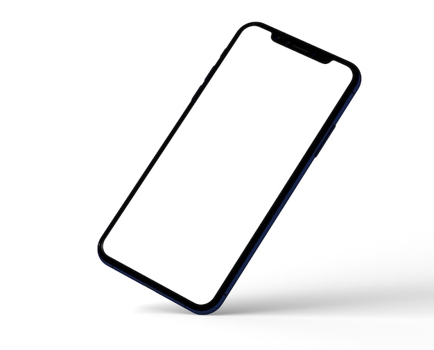 Closeup shot of a smartphone with a plain white screen and a blue case