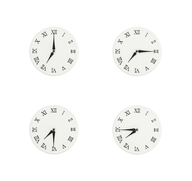 Closeup white clock isolated on white background