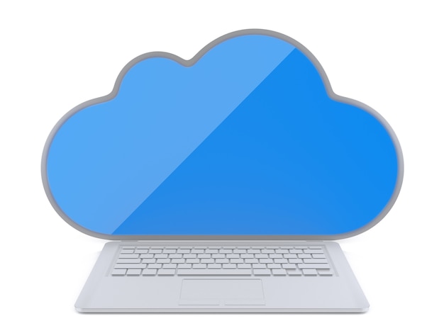 cloud computer consepts. clouds laptop. isolated on white. 3d rendering