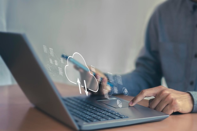 Cloud computing and data transfer on a laptop