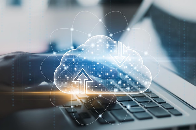 Cloud computing and online storage technologies cloud computing and communications connection to Internet server services for data transfer and data management