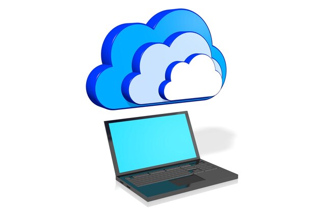 cloud computing concept with a laptop 3d illustration