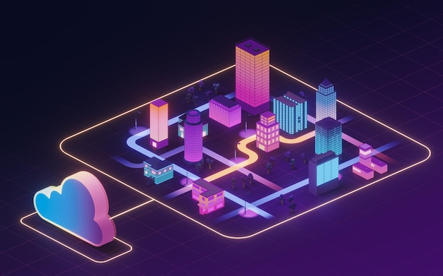 Cloud computing conceptual illustration 3d rendering
