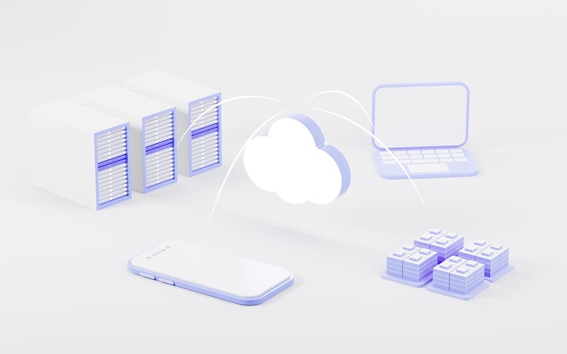 Cloud computing is applied to mobile phones laptops and servers 3d rendering