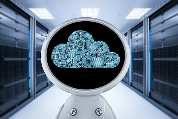 Cloud computing technology with 3d rendering robot with circuit cloud