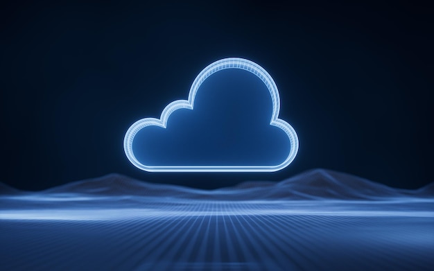 cloud computing with digital grid 3d rendering