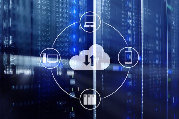 CLoud server and computing data storage and processing Internet and technology concept