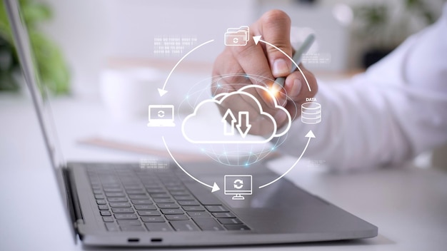 Cloud service technology concept with digital data storage icons