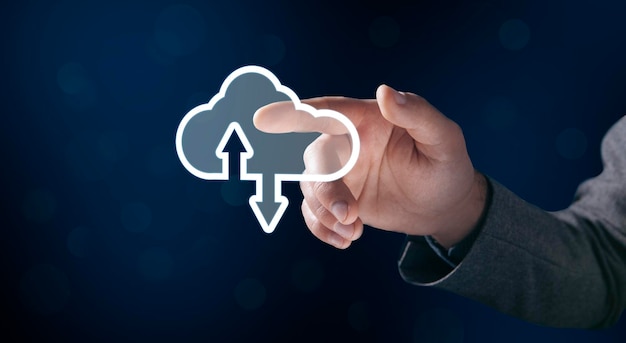 Cloud storage Database concept Man tapping on the screen