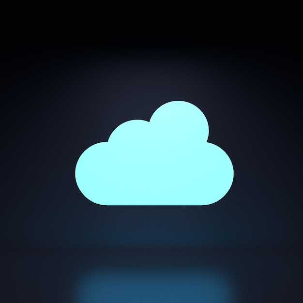 Cloud storage icon Neon element on a black background 3d rendering illustration