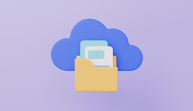 Cloud symbol with document in folder icon Cloud storage technology isolated on blue background