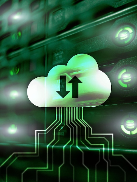 Cloud teknologi dataopbevaring Internet koncept på supercomputer baggrund