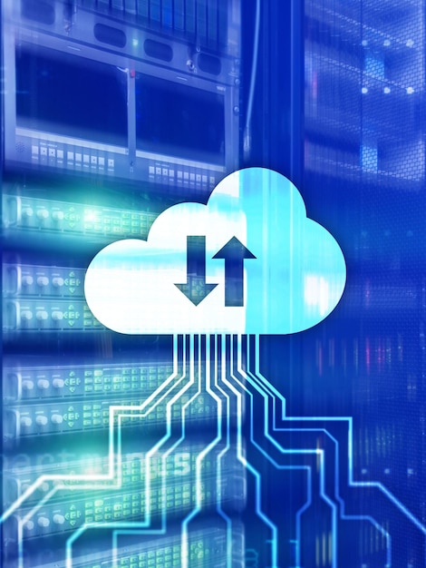 Cloud teknologi dataopbevaring Internet koncept på supercomputer baggrund