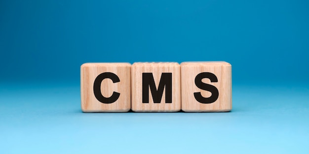 cms website - text concept on wooden cubes with gradient surface