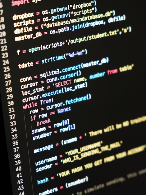 Coding programmer abstract background Computer language script code on screen