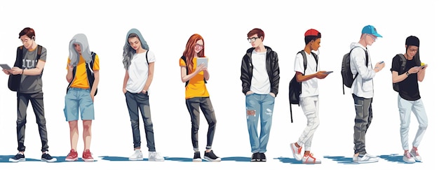 collage of different lifestyle people men and women of different age in casual cloth standing