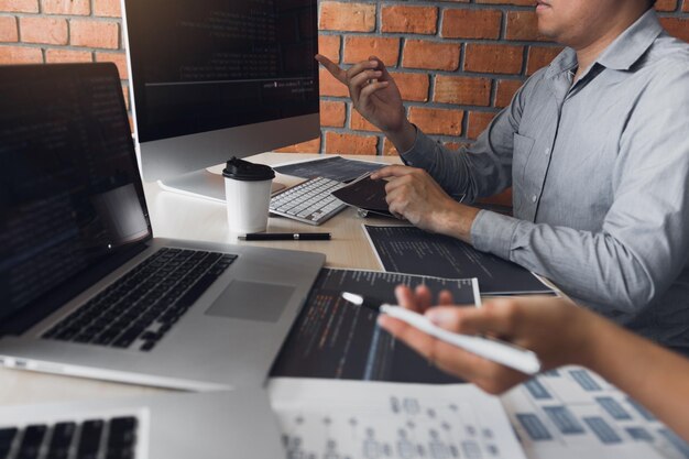 Colleagues working in office