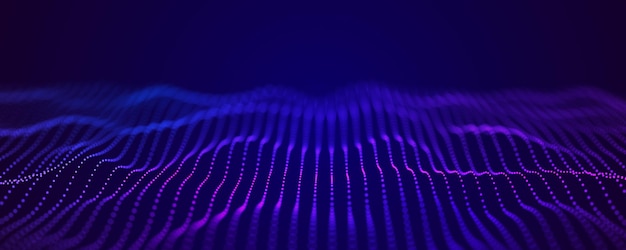 Color music sound wave Abstract futuristic background of particles Digital dynamic wave of particles 3D rendering