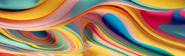 Colorful abstract wave liquid wallpaper panoramic abstract background colorful waves Generative AI
