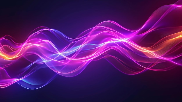 Colorful abstract wavy light trails on a dark background