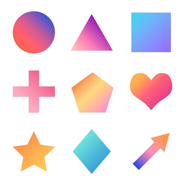 Colorful gradient geometric shapes set transparent png