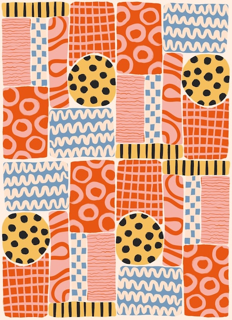 colorful handdrawn aesthethic modern abstract shapes retro background pattern