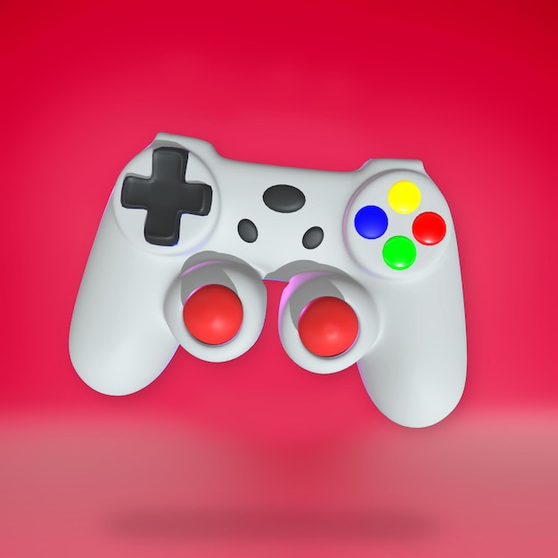 Colorful joystick or gamepad icon in 3d on red background Realistic joystick game controller or co