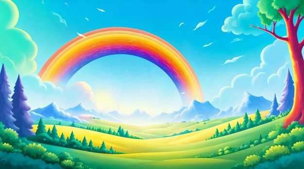 Colorful Rainbow Over Scenic Landscape