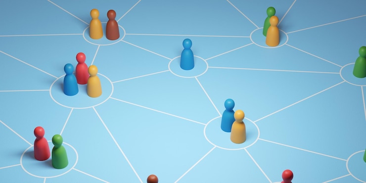 Bild colorful wooden pawns on interconnected circles concept of interrelationships 3d illustration