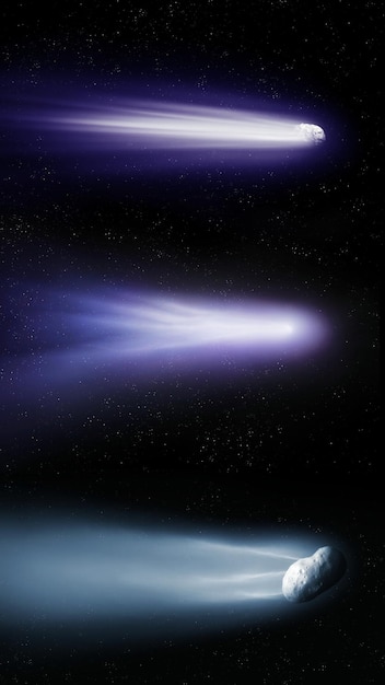 Comets of different types Comparison of the largest and brightest comets on a black background