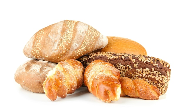 Composition with bread and rolls isolated on white