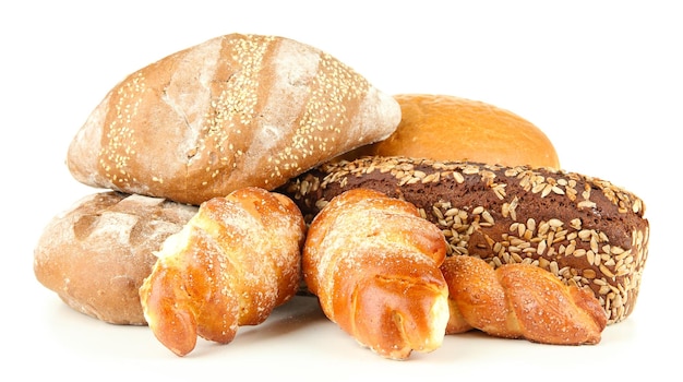 Composition with bread and rolls isolated on white