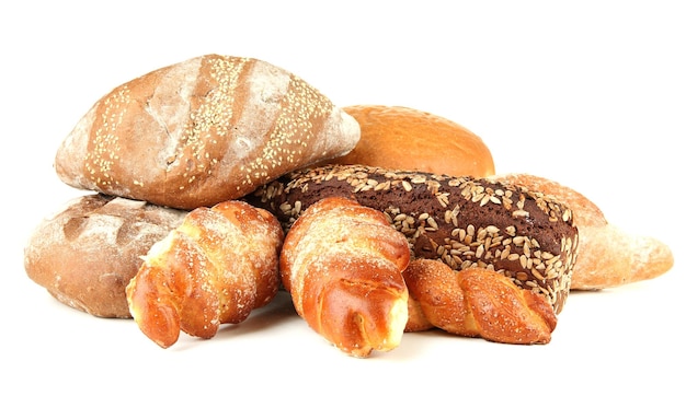 Composition with bread and rolls isolated on white