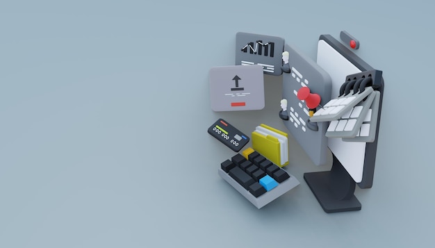 Computer 3D Dashboard Data Analysis Upload Video Image Chat with each other in the application on an