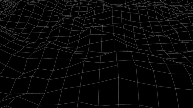 Computer generated a wireframe wave 3D rendering of a luminous fine mesh Futuristic background