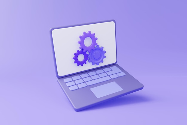 Computer laptop repair or updating software program system installation 3d render illustration
