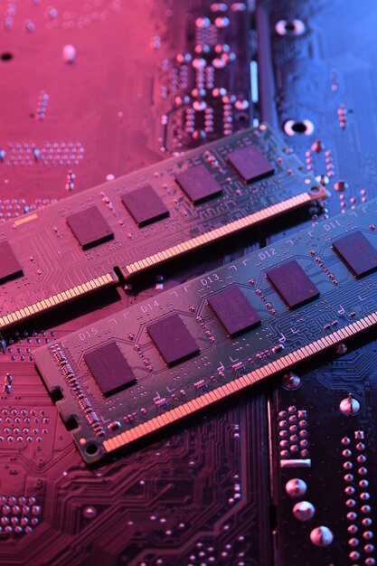 Computer memory RAM on circuit motherboard