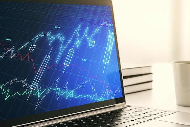 computer monitor with abstract financial graph finance and trading concept 3d rendering
