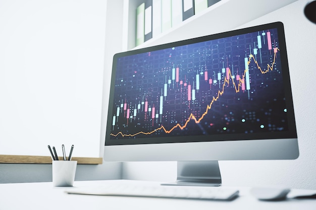 Computer monitor with abstract financial graph finance and trading concept 3D Rendering