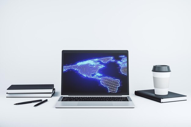 computer monitor with digital america map global technology concept 3d rendering