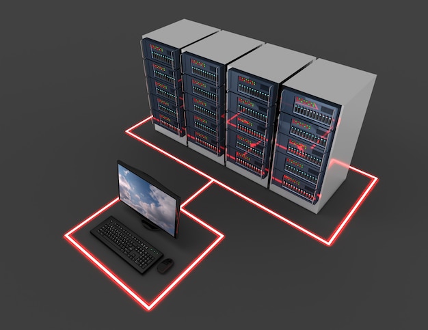 Computer network concept. Internet server. 3d illustration