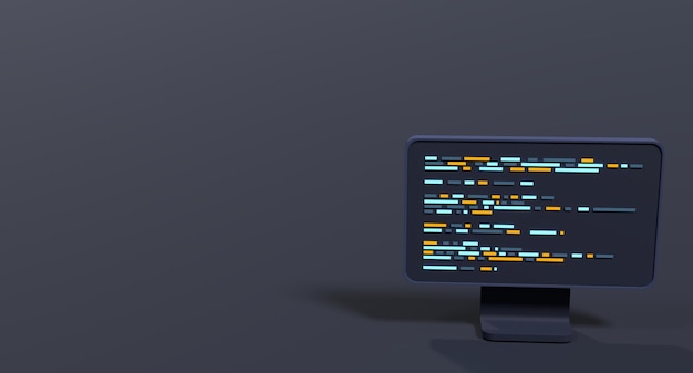 Computer programming or developing software 3d rendering of flat monitor Coding 3d render 3d computer monitor 3d render illustration