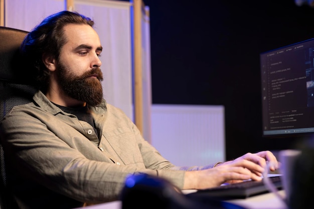 Computer scientist updating artificial intelligence machine learning algorithm